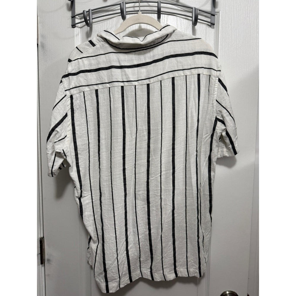 Zara Man XL White Black Vertical Stripe Linen Blend Short Sleeve Camp Shirt - Picture 16 of 16